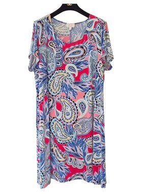 Ivy Lane Women 3X Paisley Shift Dress Bright Colorful Lightweight Summer Stretch
